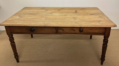 Lot 246 - A large Victorian pine kitchen table, the...