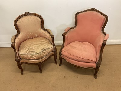 Lot 255 - A French walnut framed fauteuil, with three...