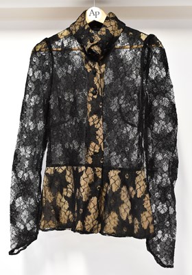 Lot 378 - BIBA; a c.1970s black lace suit, comprising a...