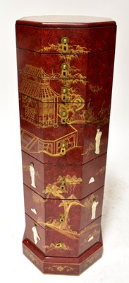 Lot 49 - A red lacquered gilt-heightened chinoiserie...