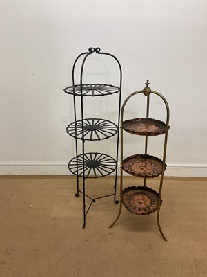 Lot 83 - Two vintage rustic three tiered cake stands (2).