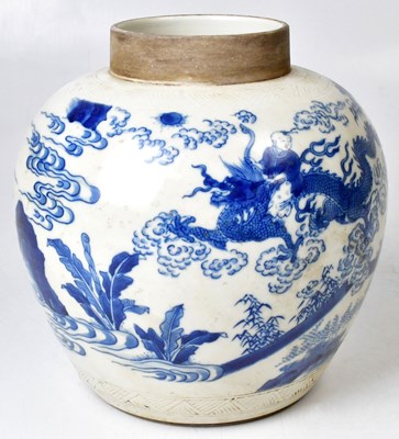 Lot 142 - A Chinese blue and white ginger jar, painted...