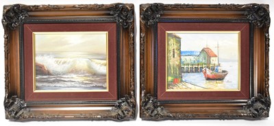 Lot 495 - UNATTRIBUTED; oil on canvas, harbour scene...