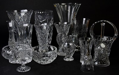 Lot 313 - A collection of cut glassware, mainly vases of...