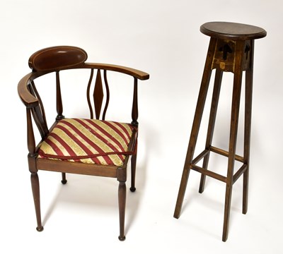 Lot 19 - An Edwardian inlaid mahogany corner chair with...