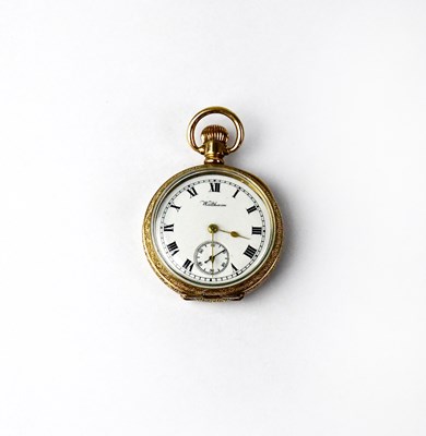 Lot 1079 - WALTHAM; a rose gold plated fob watch, the...