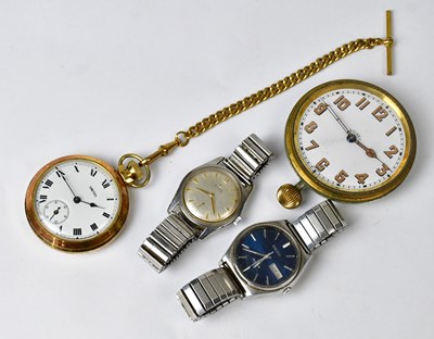 Lot 1043 - Two open face pocket watches, one stainless...