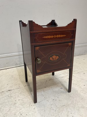 Lot 40 - A Sheraton style mahogany and inlaid pot...
