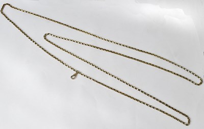 Lot 967 - A yellow metal flat link muff chain with...