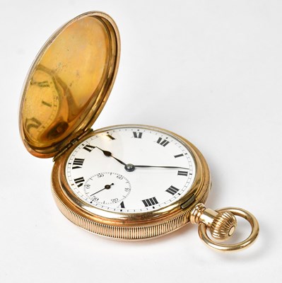 Lot 1039 - A gold-plated full hunter pocket watch with...