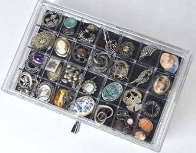 Lot 1032 - Fifty brooches, to include silver, gold-plated,...