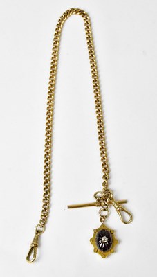 Lot 1045 - A gold-plated curb link watch chain with T-bar...