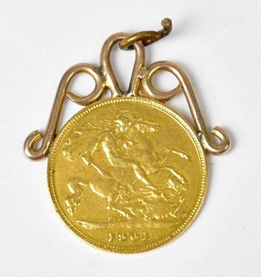 Lot 915 - A Victorian half sovereign, 1901, in a yellow...