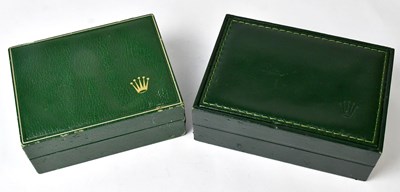 Lot 1071 - ROLEX; two vintage green leather boxes (2).