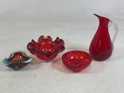 Lot 119 - WHITEFRIARS; a ruby red jug and a controlled...