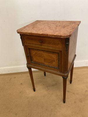 Lot 307 - A French marble topped kingwood veneered gilt...