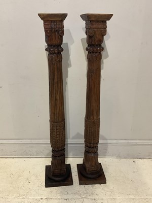 Lot 28 - A pair of 18th century carved oak columns,...