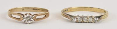 Lot 1278 - A 9ct yellow gold diamond set solitaire ring,...