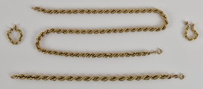 Lot 1315 - A suite of 9ct yellow gold rope twist...