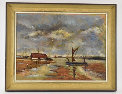 Lot 246 - R A LINDSEY; oil on board, shipping scene,...