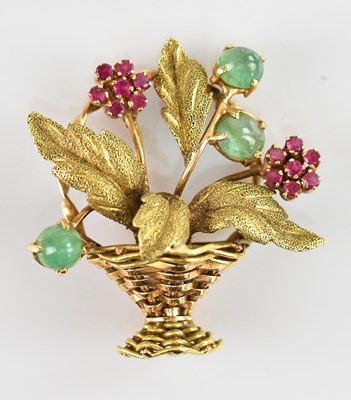 Lot 144 - A yellow metal green hardstone and ruby...