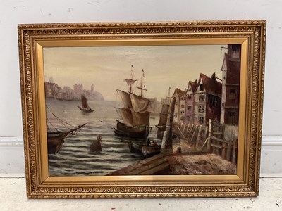 Lot 1313 - C FAIRBA; oil on canvas, sailing vessel beside...