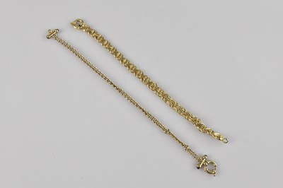 Lot 120 - A 9ct yellow gold fancy flat link bracelet,...