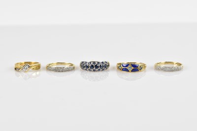 Lot 597 - Four 9ct yellow gold dress rings, sizes S, P,...