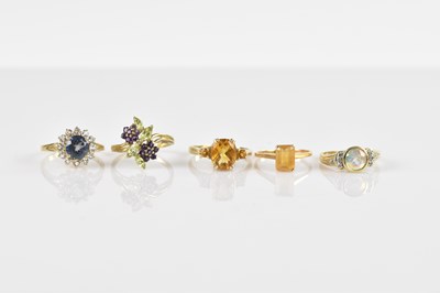 Lot 598 - Four 9ct yellow gold dress rings, sizes S, S,...