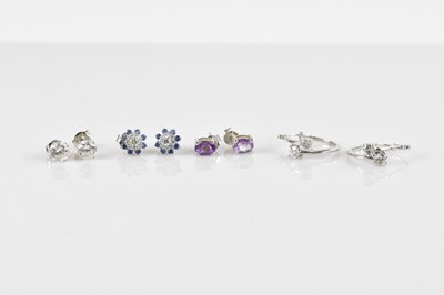 Lot 261 - Four pairs of sterling silver ear studs/hoop...