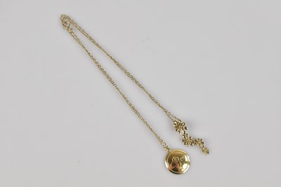 Lot 396 - A yellow metal floral pendant, stamped '9K', a...