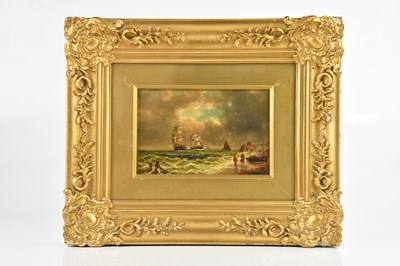 Lot 1629 - E W COOKE; oil on board, maritime scene,...