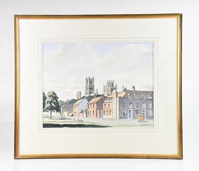 Lot 1687 - DAVID SEEKINGS; watercolour, Prestbury Village,...