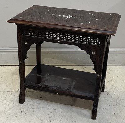 Lot 1093 - A Syrian carved and stained wood two tier side...