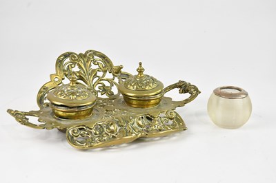 Lot 1415 - A glass match striker with hallmarked silver...