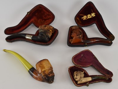 Lot 287 - Four 19th century and later Meerschaum pipes,...