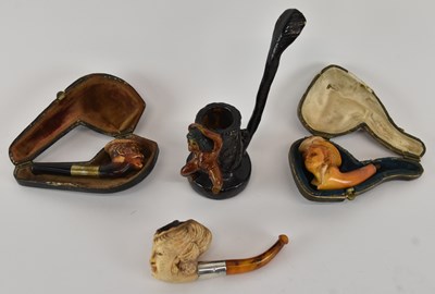 Lot 292 - Four 19th century and later Meerschaum pipes,...