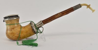 Lot 293 - A 19th century Swedish silver mounted pipe,...