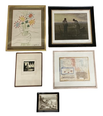 Lot 272 - Five assorted pictures and prints comprising a...