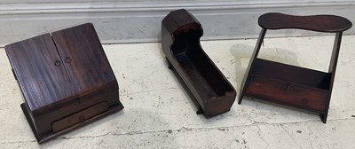 Lot 289 - A miniature stained pine doll’s rocking cradle,...
