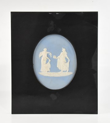 Lot 269 - ATTRIBUTED TO WEDGWOOD; a blue jasperware oval...