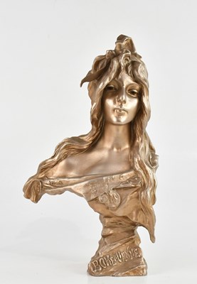 Lot 145 - An Art Nouveau bronzed bust of a maiden with...
