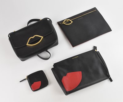 Lot 1459 - LULU GUINNESS; a black textured calfskin...