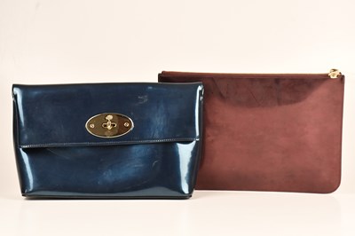 Lot 1523 - MULBERRY; a metallic sapphire blue clutch bag...