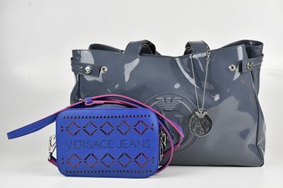 Lot 1519 - ARMANI JEANS; a grey patent leather large tote...