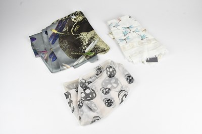 Lot 1219 - ALEXANDER MCQUEEN; a long grey silk scarf,...