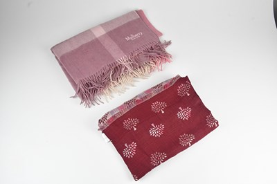 Lot 1252 - MULBERRY; a 100% wool pink and cream tartan...