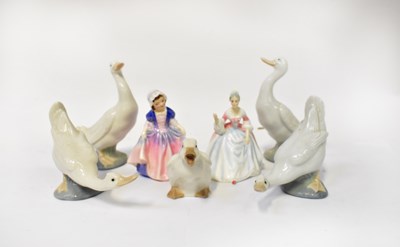 Lot 684 - ROYAL DOULTON; two miniature figures HN3310...