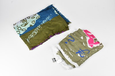 Lot 1251 - VIVIENNE WESTWOOD; a khaki green and pink silk...