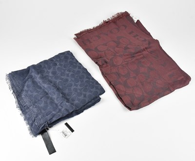 Lot 1265 - COACH; two silk and cotton mix scarves with...